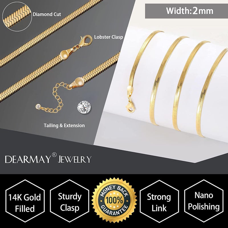 Tewiky Gold Chain Necklace for Women, 14k Gold Plated Thin Beaded Wave Box Chain Necklace Dainty Gold Necklace Simple Layered Gold Choker Necklaces Minimalist Gold Link Chain Necklace Trendy Jewelry for Women - Image 3